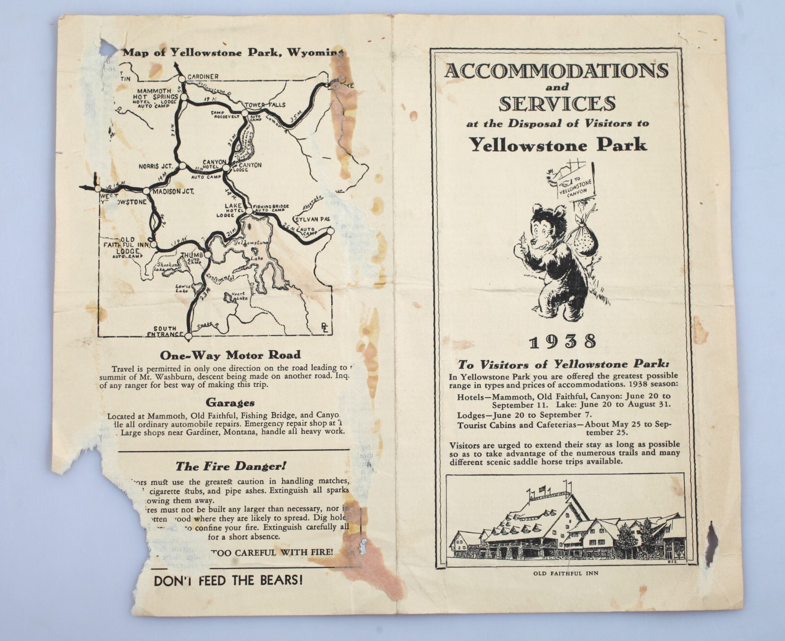 Vintage 1938 Yellowstone Park Accommodations Services Brochure Pamphlet