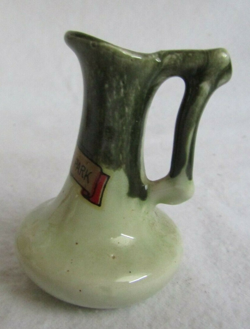 VINTAGE GREEN POTTERY SOUVENIR OF EAST HARBOR STATE PARK, OH PARK PITCHER URN