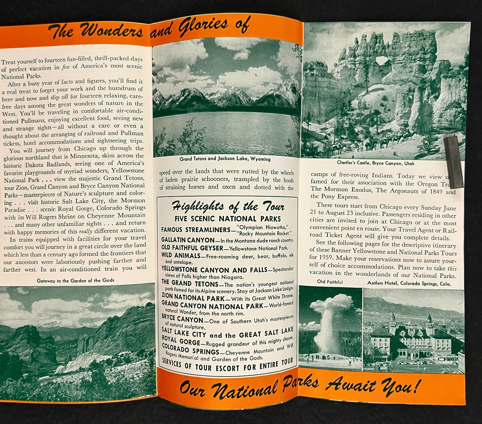 1959 Zion Tetons Bryce Yellowstone Am Ex Banner Tours Vintage Travel Brochure