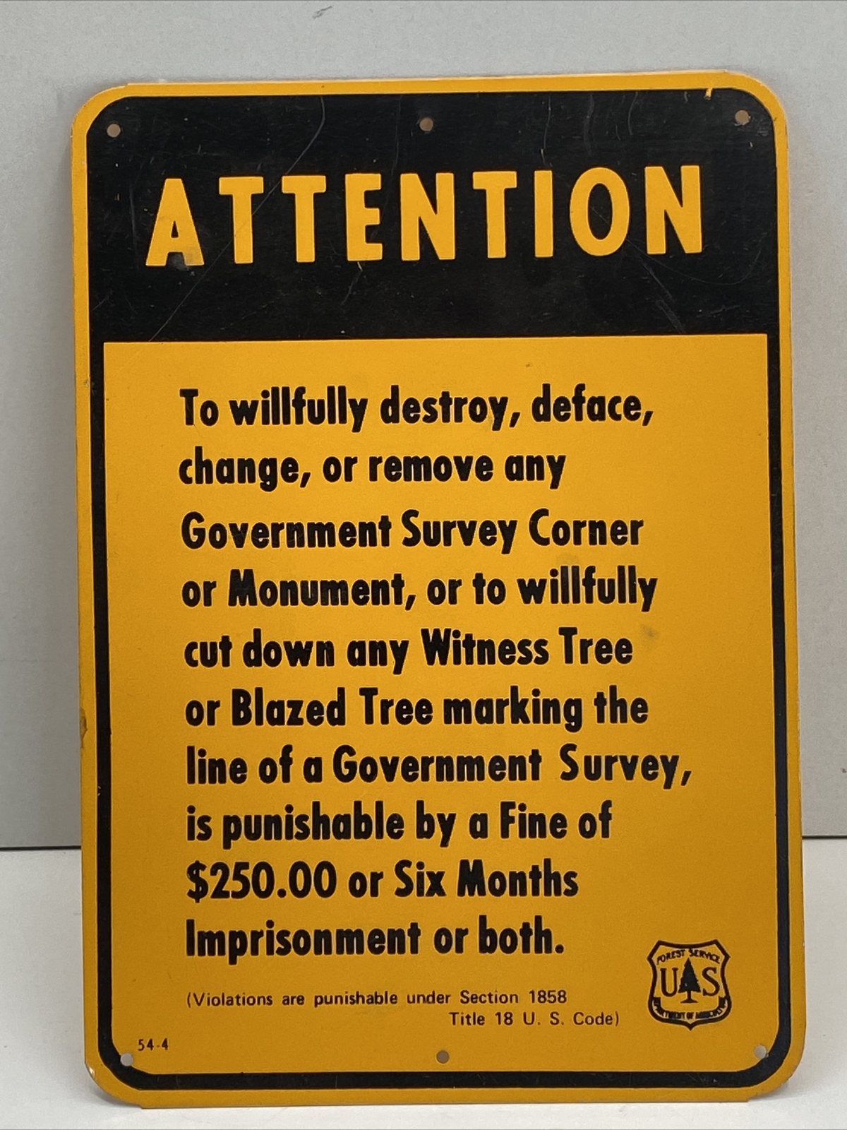 NOS VINTAGE SIGN GOVERNMENT SURVEY CRIMINAL WARNING US FOREST SERVICE DEPARTMENT