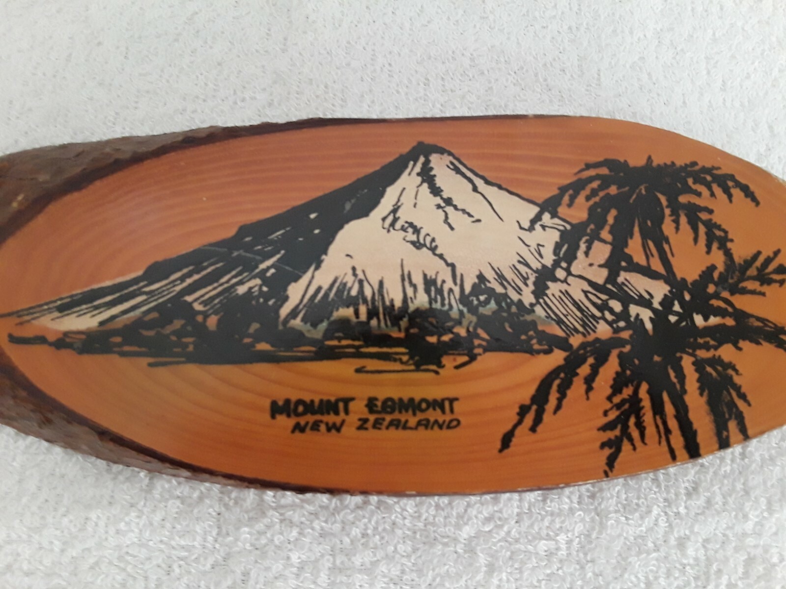Vtg “MOUNT EGMONT” NEW ZEALAND Pine Wood Slice Wall Plaque Collectable Souvenir