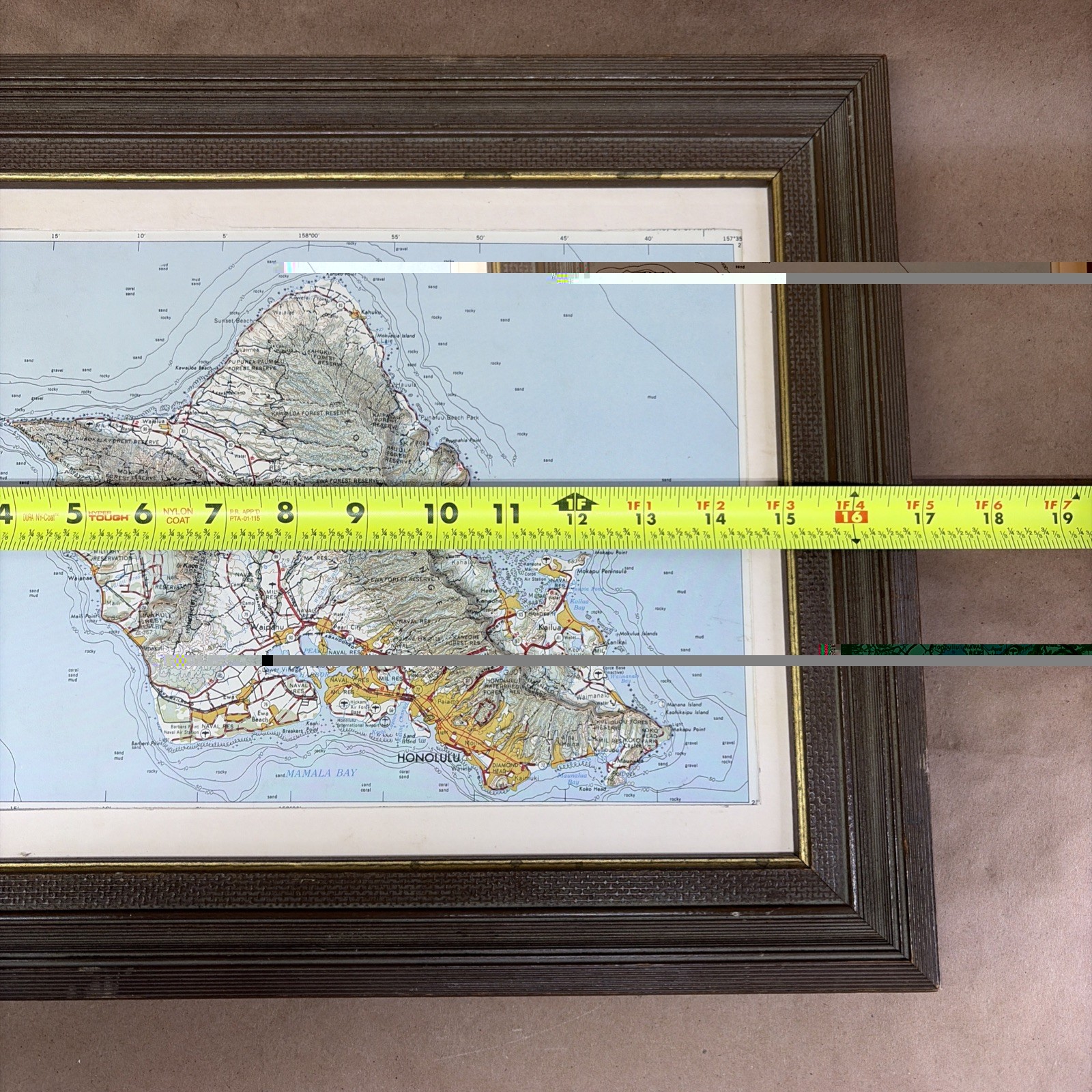 Raised Relief Map of the island of Oahu, Hawaii Honolulu 3D Framed Vintage