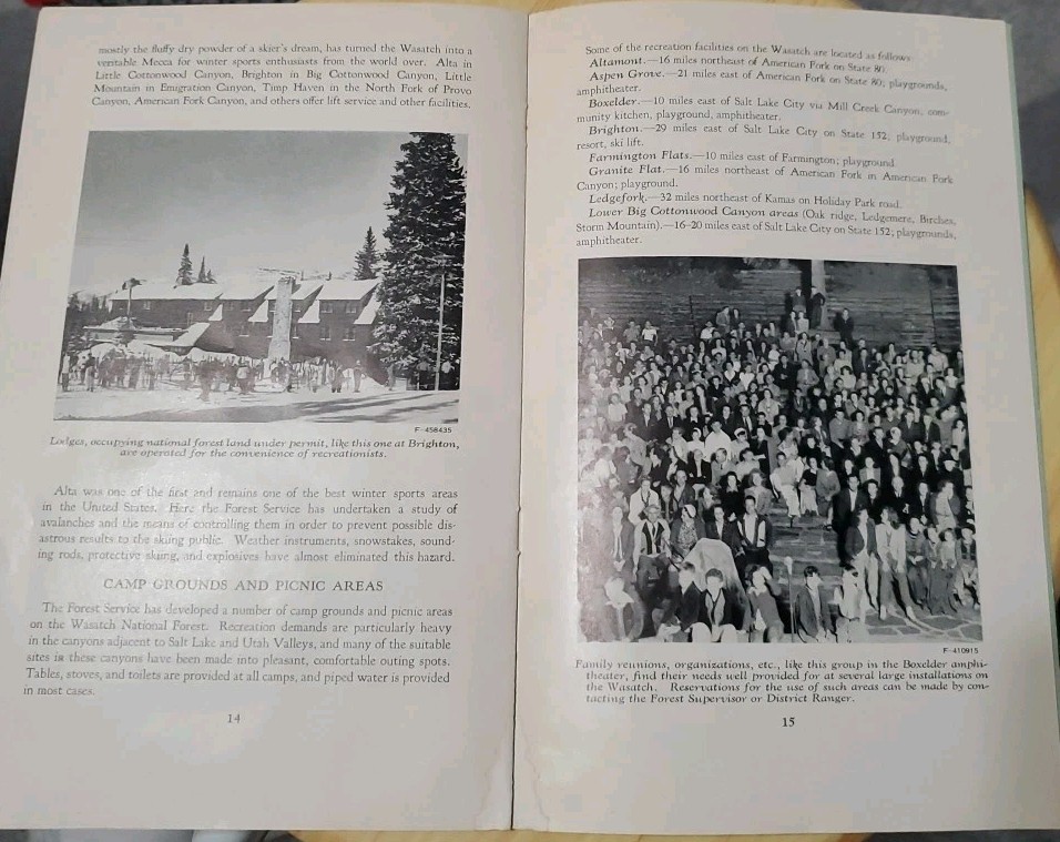 Vtg Wasatch National Forest Utah Brochure 1952 USDA Service Travel Souvenir