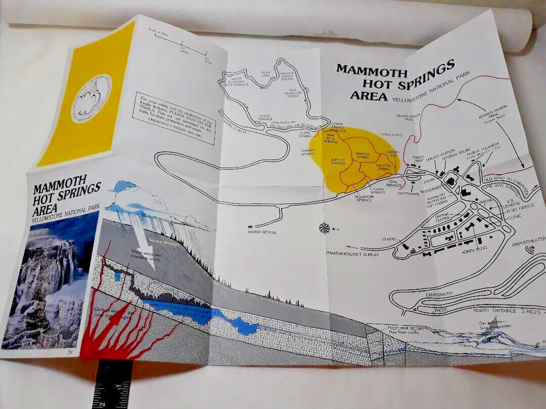 Vintage Mammoth Hot Springs Area Yellowstone National Park Map 1982