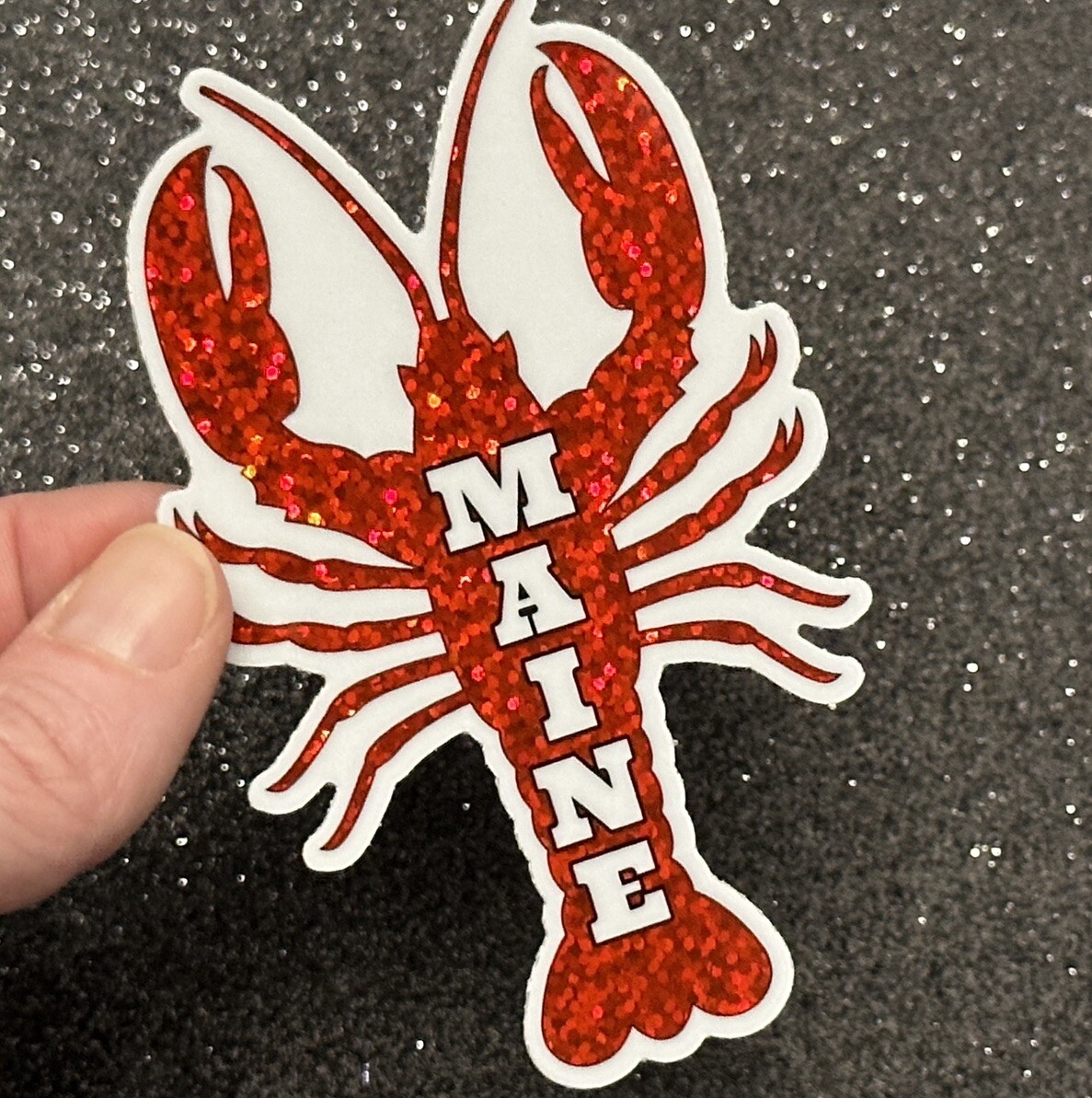 Maine Lobster Weatherproof Vinyl Sticker- Red Glitter