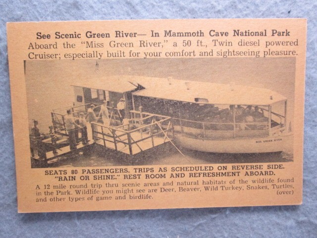 Vintage Mammoth Cave National Park Green River Scenic Boat Trip Schedule Card