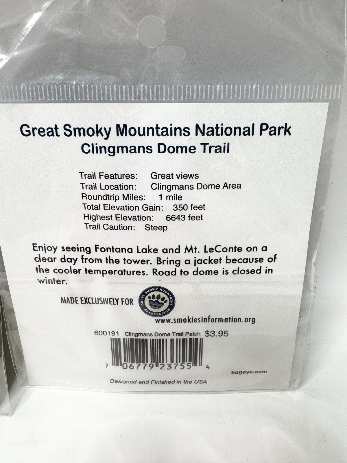Clingmans Dome Great Smoky Mountains National Park Souvenir Embroidered Patch