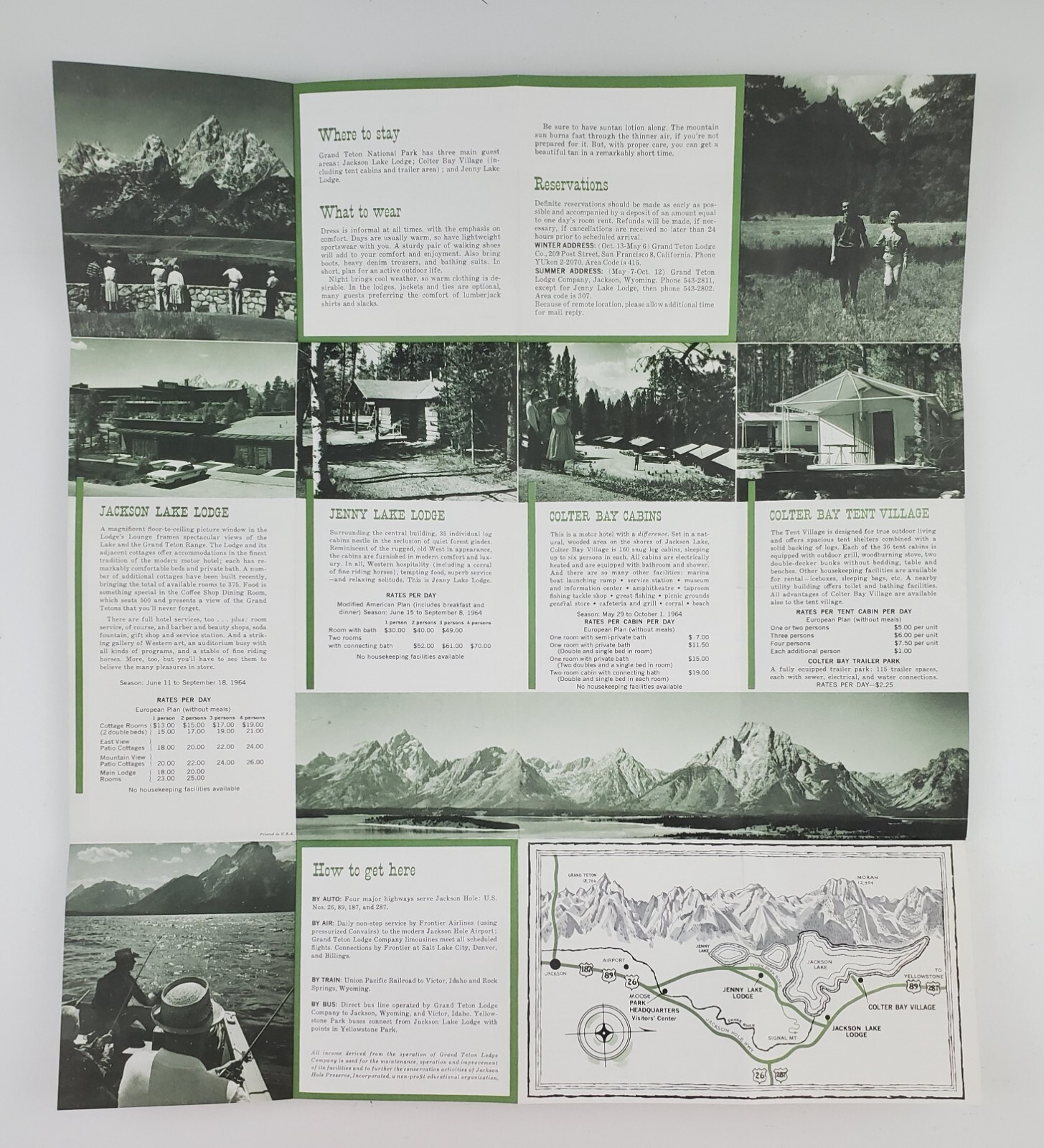 1964 Wyoming Grand Teton National Park Lodging Rates VTG Travel Brochure