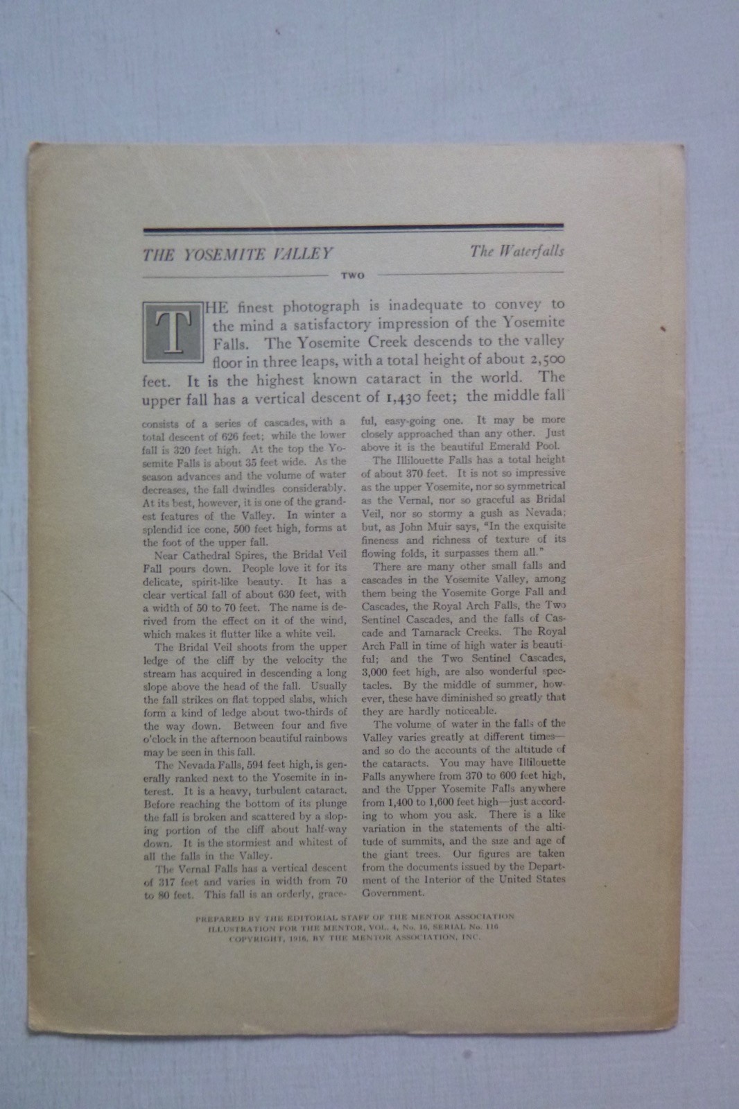 The Yosemite Valley, The Mentor Vol 4 #16 (Booklet, 1916)