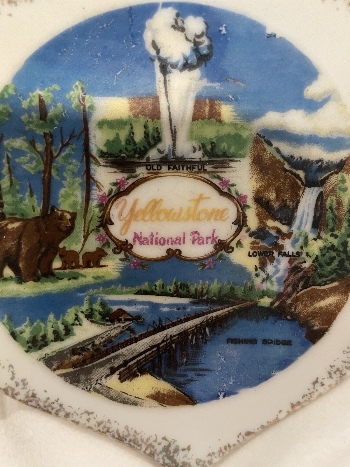 Vintage Yellowstone National Park 4.5 Inch Trinket Tray By Victoria Ceramics