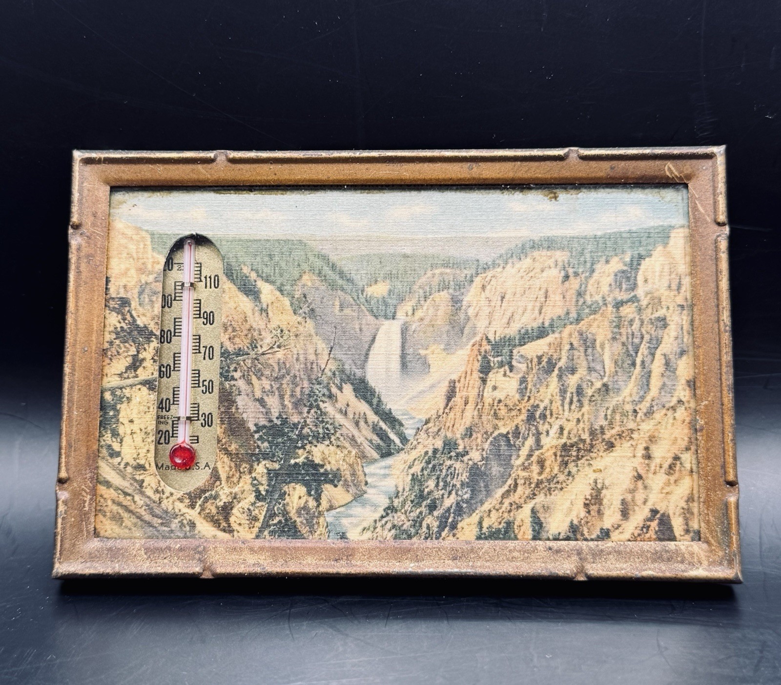 Vintage Yellowstone National Park Framed Thermometer Wall Hang 5 3/4″ X 3 3/4″