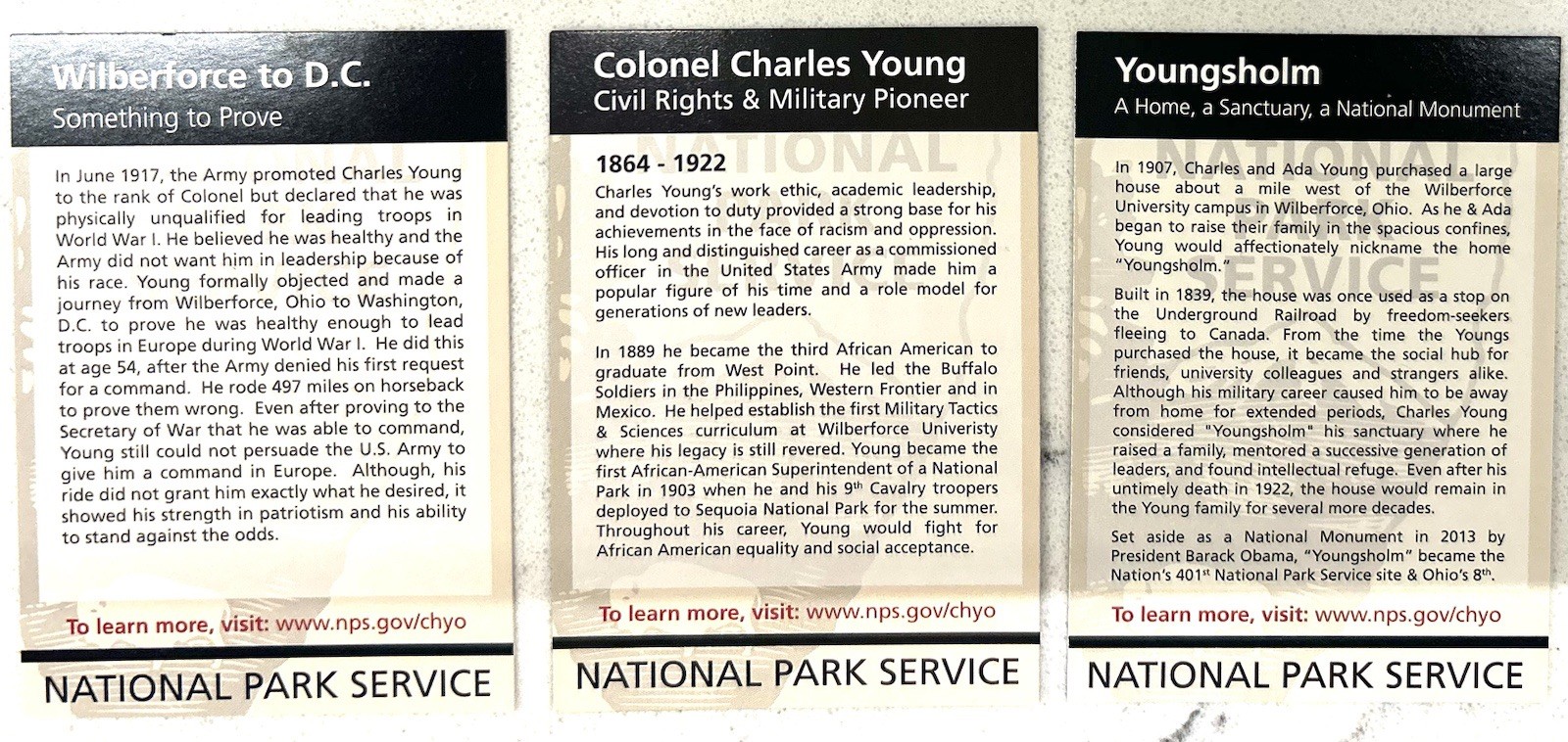 Charles Young Buffalo Soldiers National Park Service Brochure & Cards, Ohio