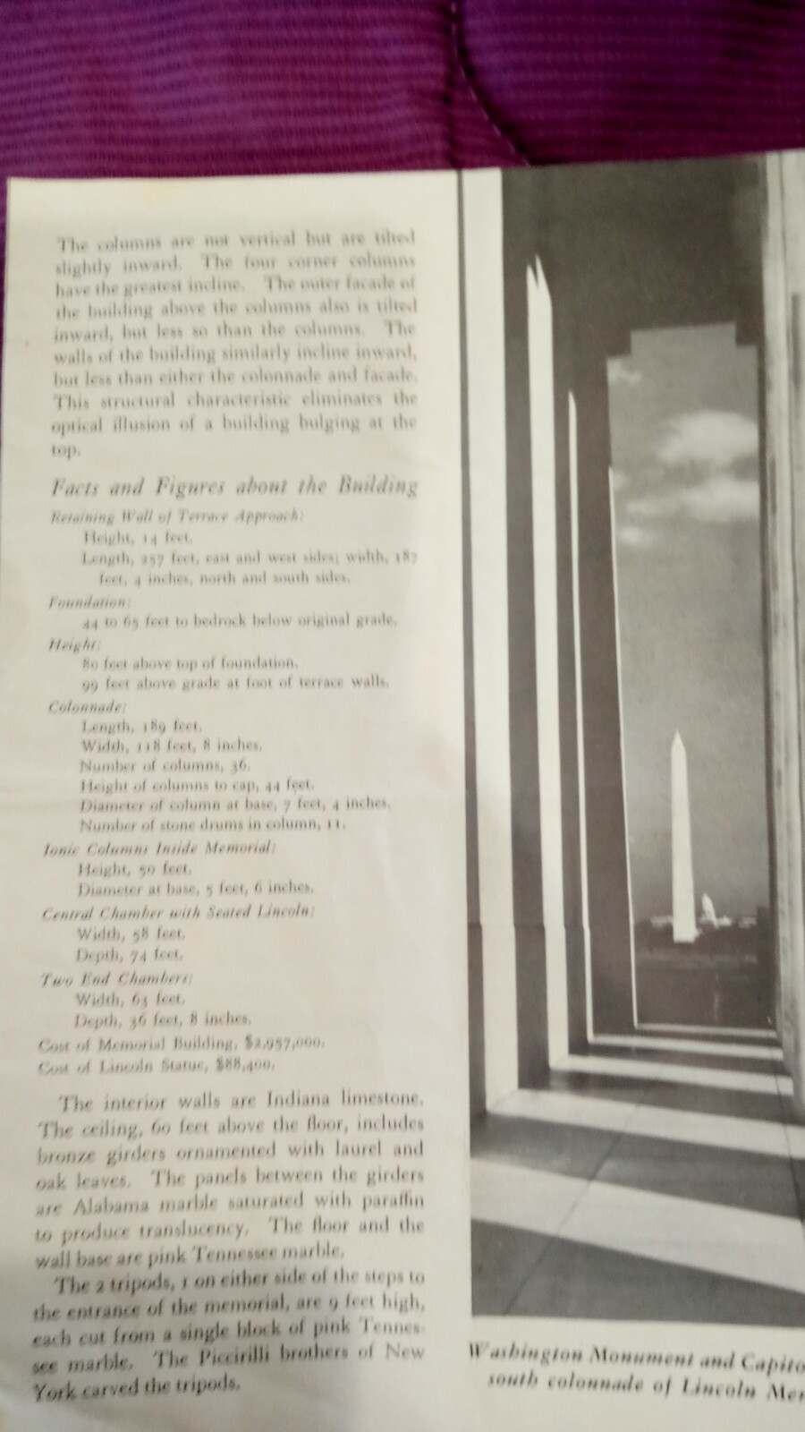 1964 Lincoln Memorial Pamphlet Department of the Interior Washington D. C.