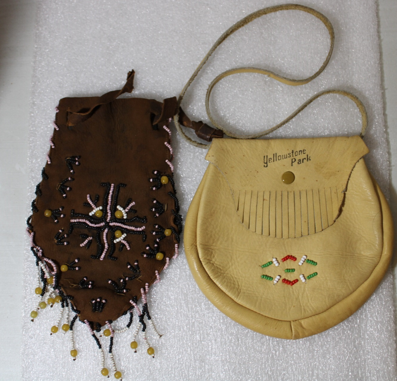 Vintage Yellowstone Park Souvenir Indian Beaded Leather Purse + Bonus Pouch