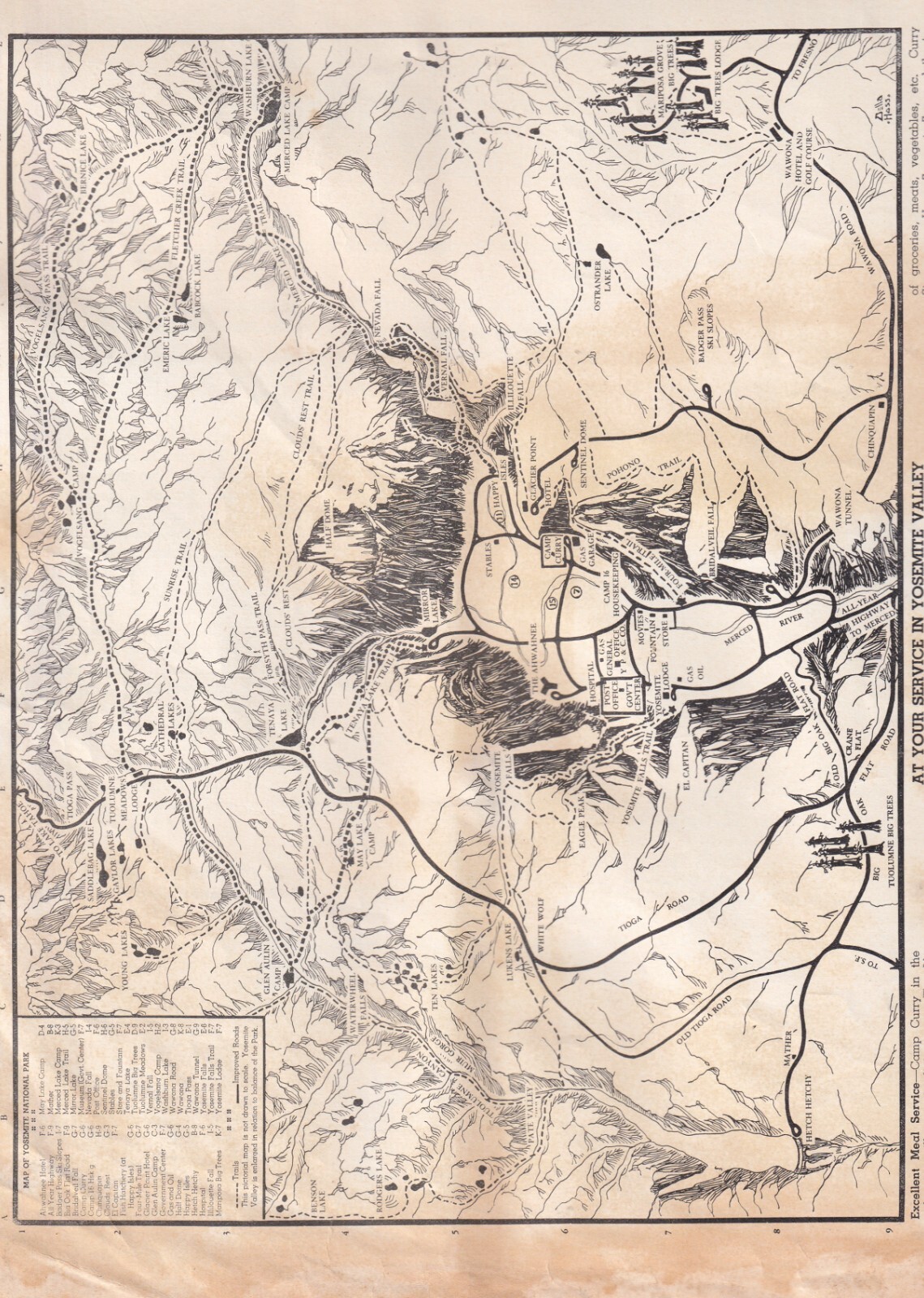 Yosemite Visitor’s Guide, July 1940, Large 12″ x 9″, Four Pages, Map, Events
