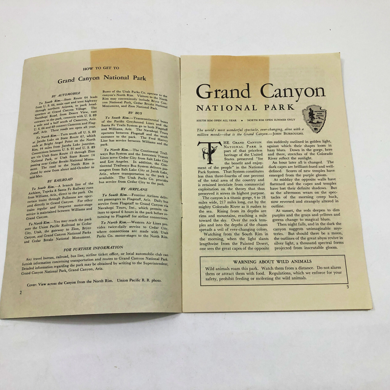 Grand Canyon National Park 1955 Travel Brochure, Vintage Souvenir, Black & White