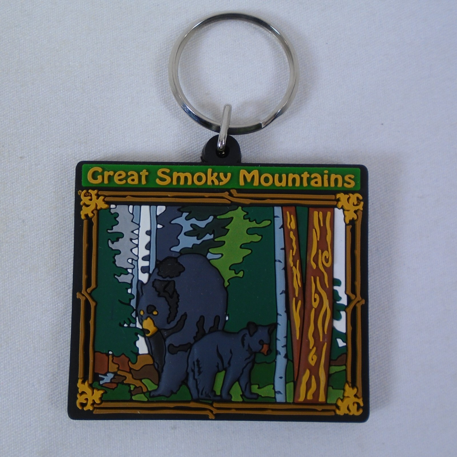 Great Smoky Mountains Black Bear & Cub Keychain Souvenir Ring Fob National Park