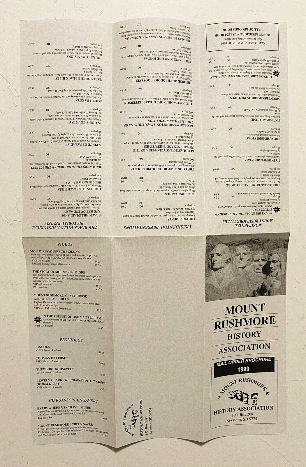 MOUNT RUSHMORE 1999 History Assoc. Mail Order Brochure BOOKS SOUVENIRS