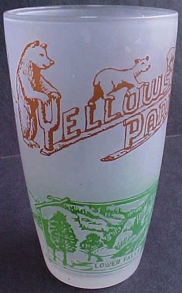 Vintage Yellowstone National Park & Wyoming Old Faithful Tetons Frosted Glass