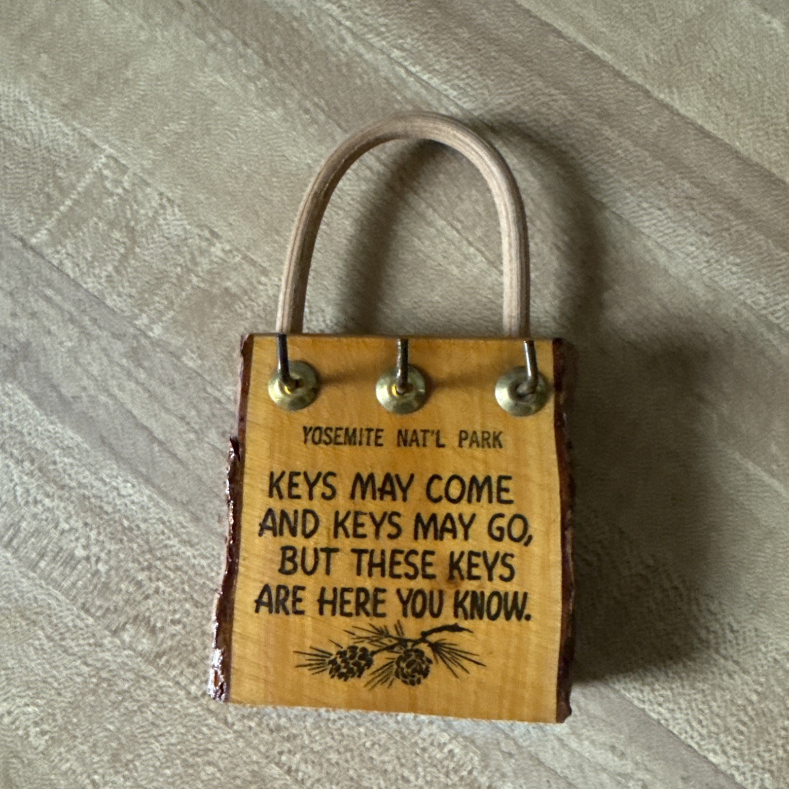 VTG Yosemite National Park Wood&Bark Key Holder Charming Old Time Inscription