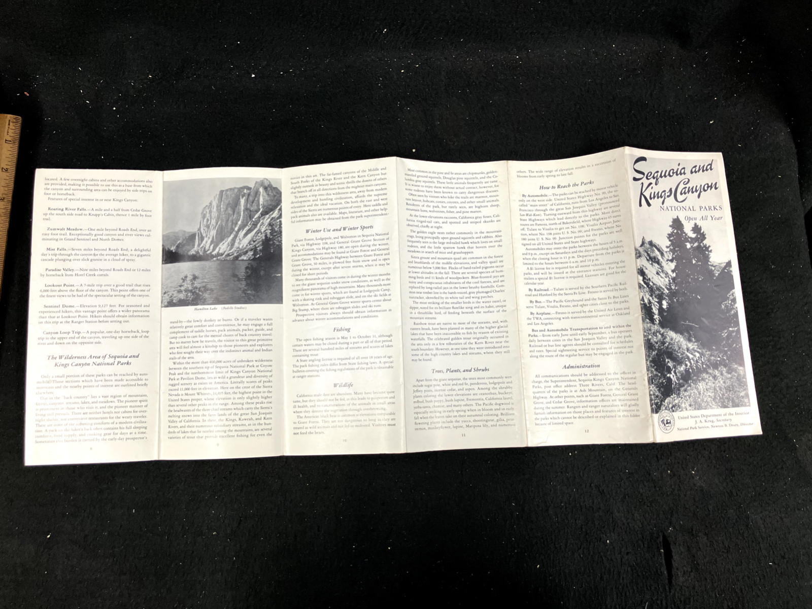 1947 SEQUOIA AND KINGS CANYON NATIONAL PARKS FOLDOUT MAP AND VISITOR’S GUIDE