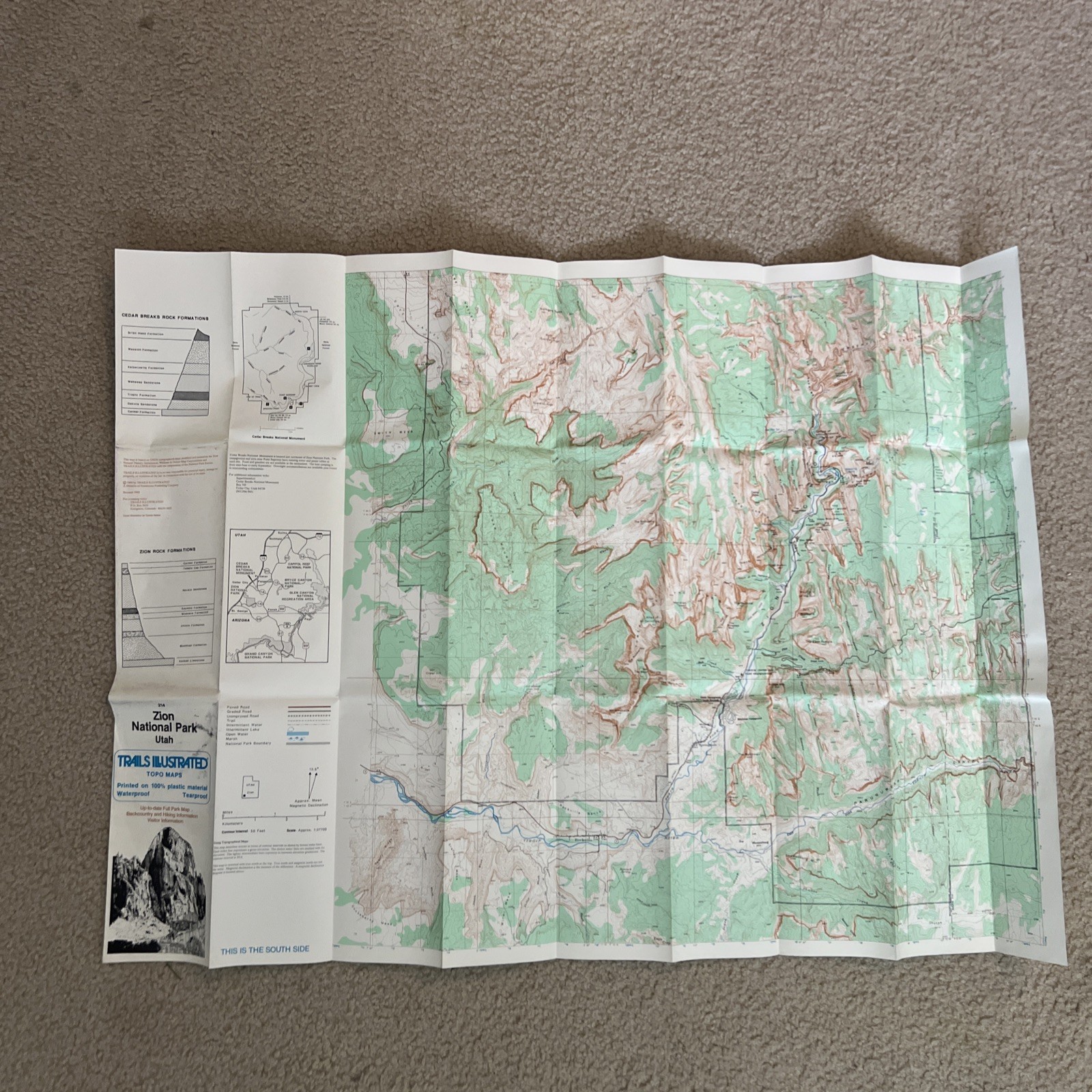 NP Zion National Park Waterproof Trail Map Narrows topographic Angels Peak Hike