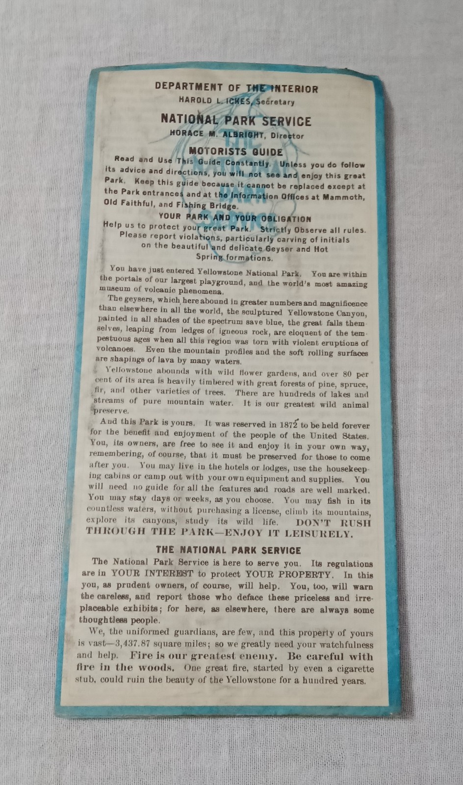 1933 MOTORISTS GUIDE YELLOWSTONE NATIONAL PARK