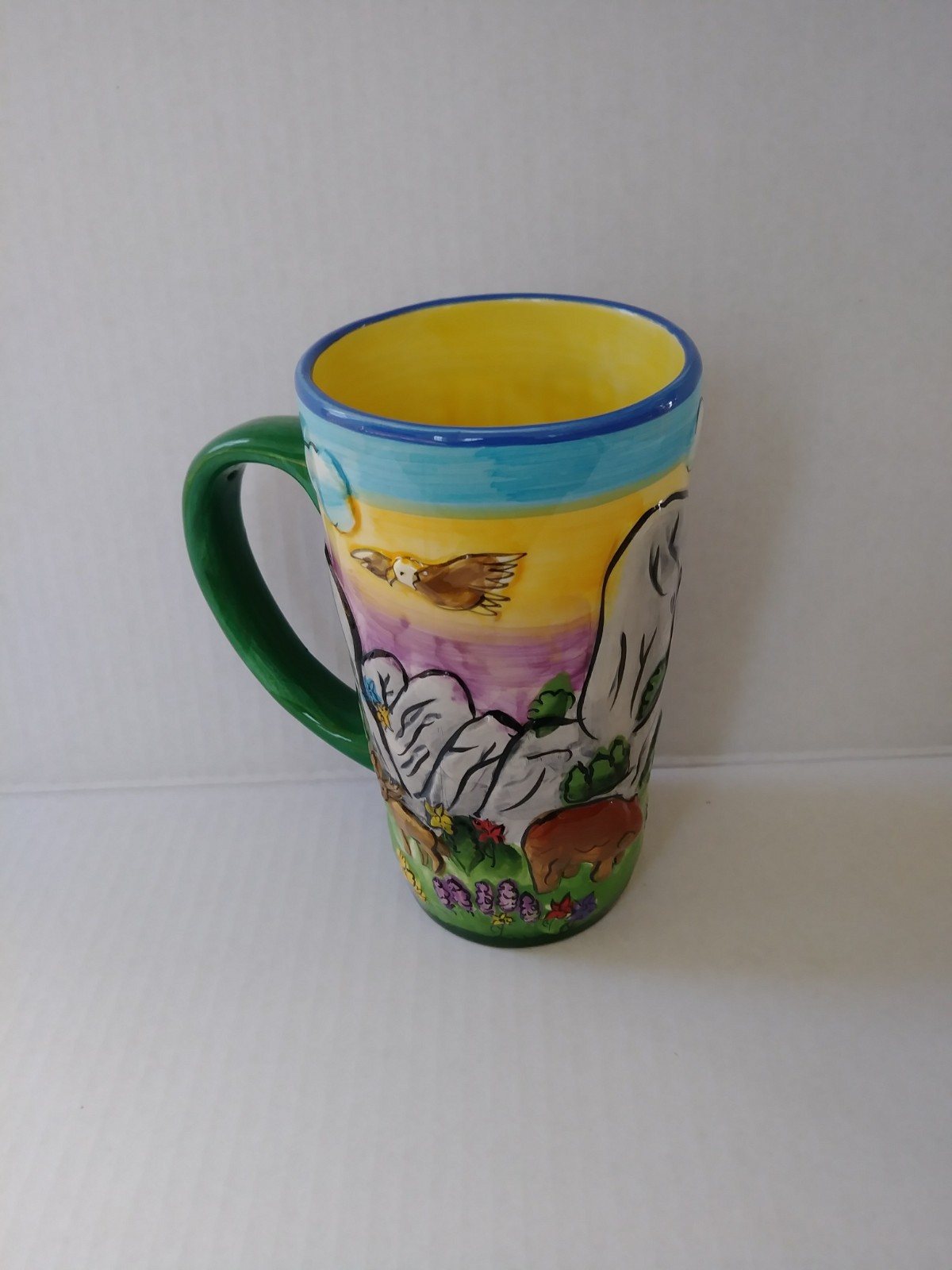 YOSEMITE NATIONAL PARK HAND PAINTED PUFF TALL COFFEE MUG SNCO