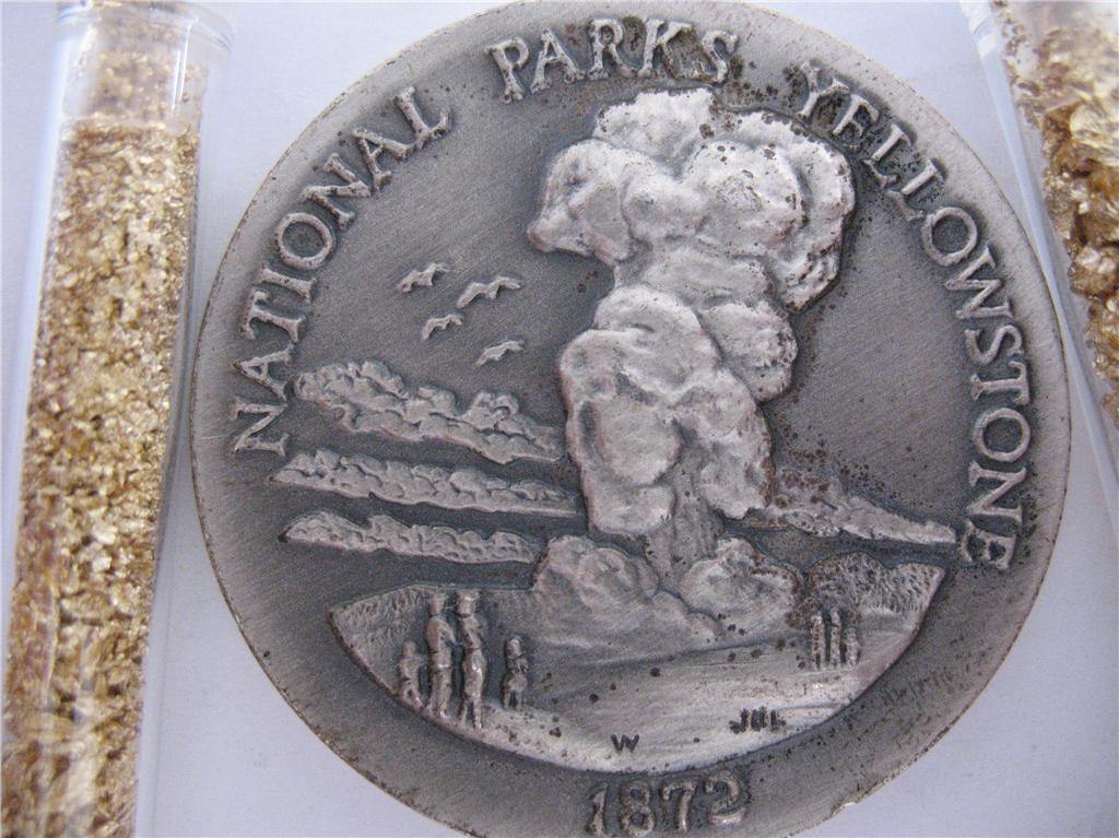 1-OZ. LONGINES STERLING SILVER YELLOWSTONE NAT’L PARK 3D HIGH RELIEF COIN+GOLD