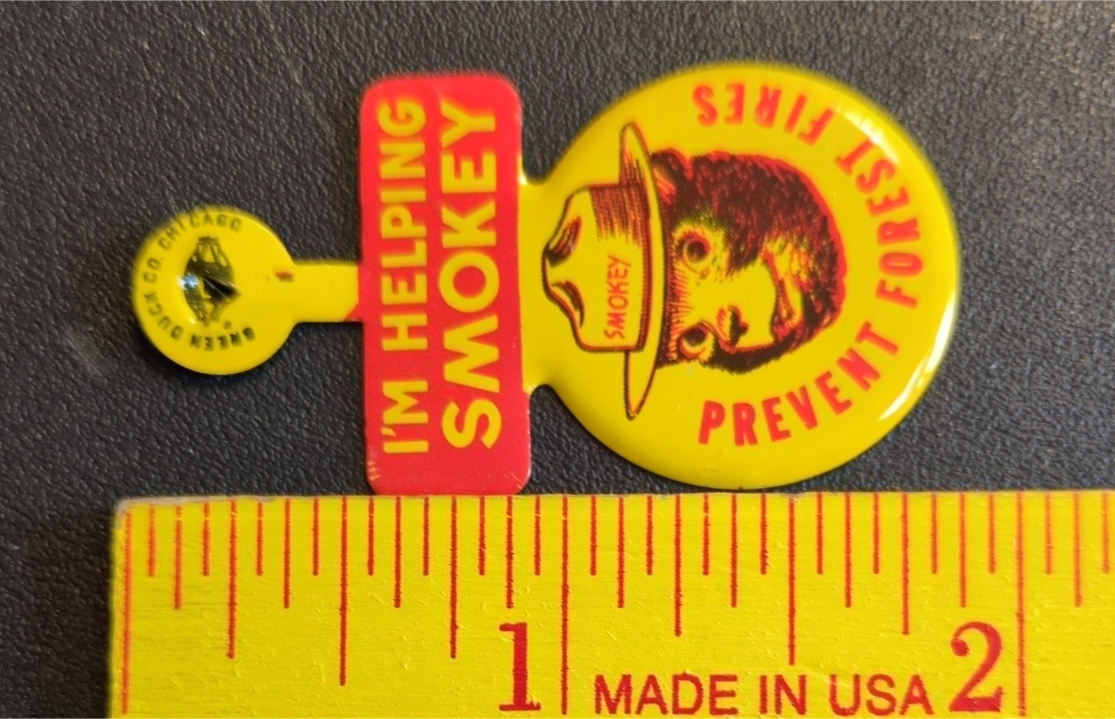 Vintage “I’m Helping Smokey Prevent Forest Fires” Fold Over Pin