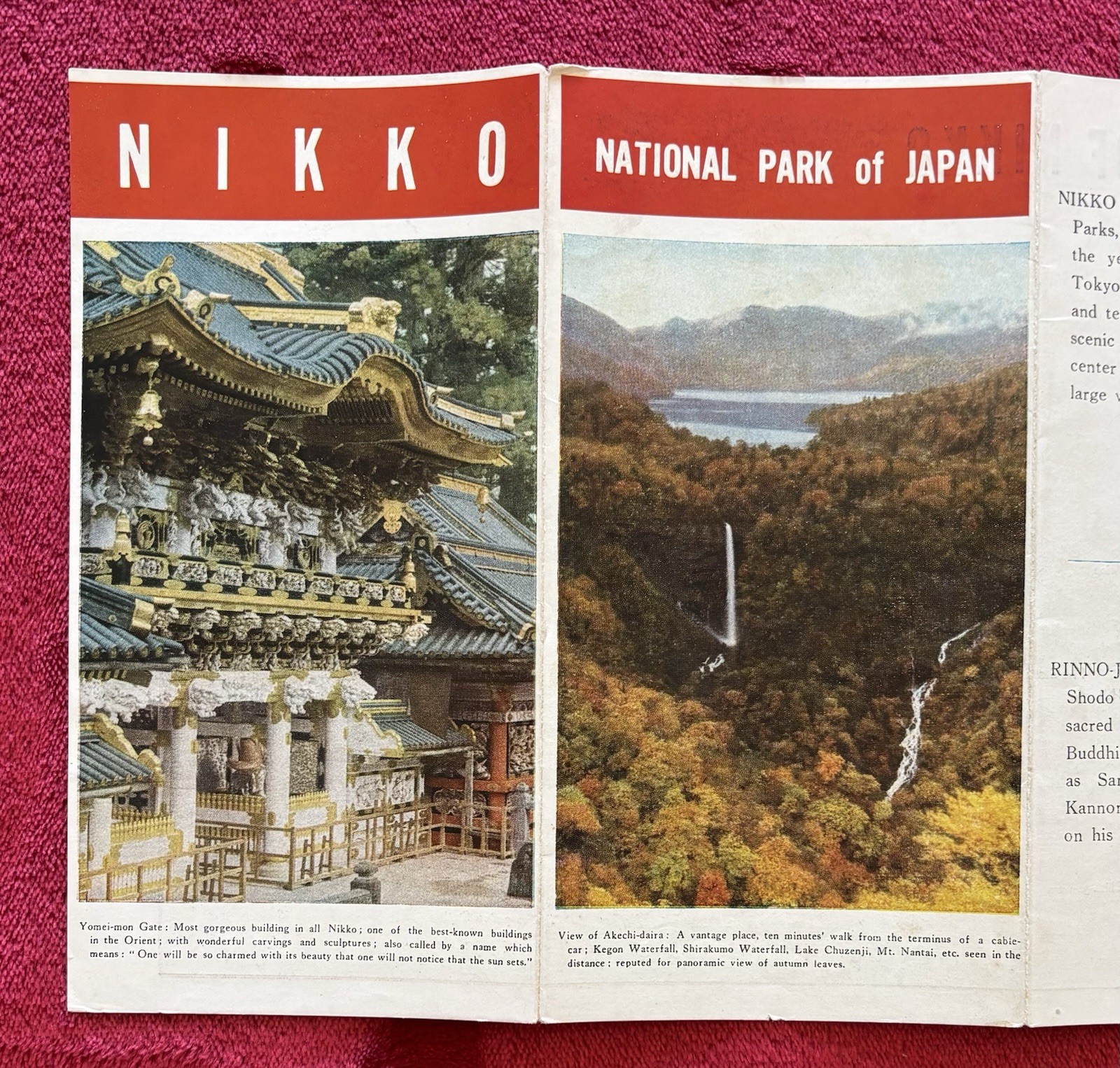 1951 HISTORY OF NIKKO JAPAN – NATIONAL PARK MAP & MAMPEI HOTEL MENU – KARUIZAWA