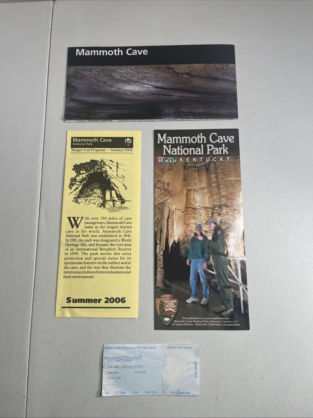 Mammoth Cave National Park Kentucky Map / Brochure / 2006 Programs & Ticket Stub