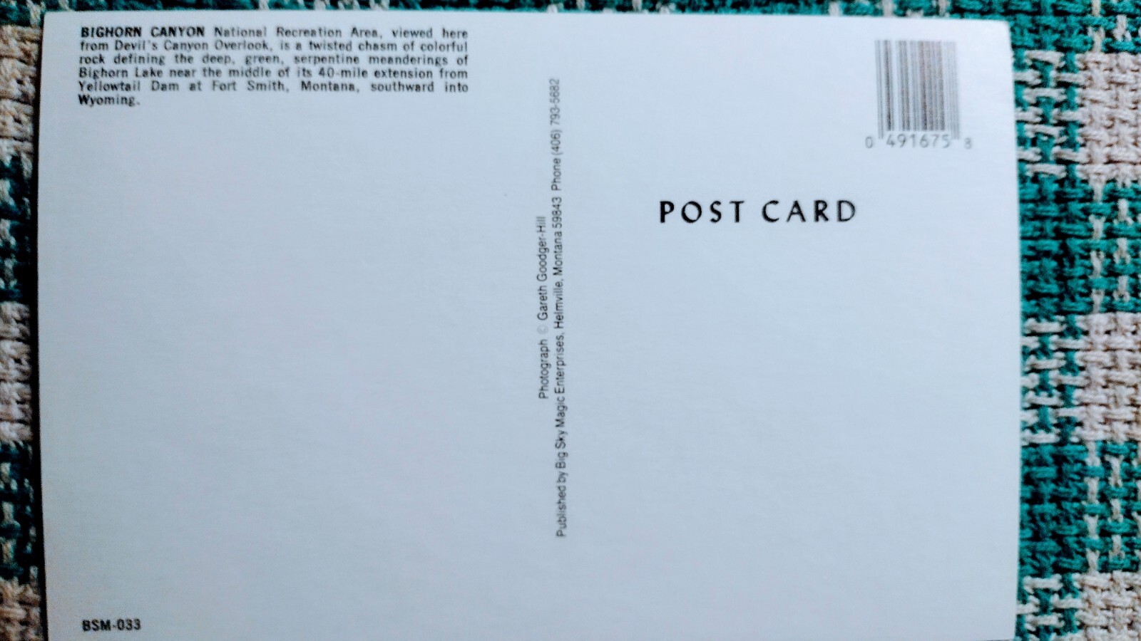 POST CARD BIGHORN CANYON RECREATION AREA FORT SMITH MONTANA