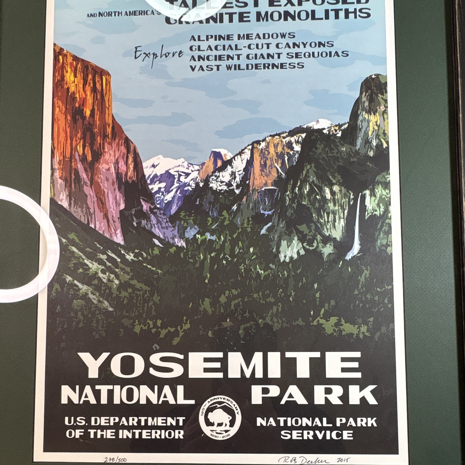 Framed Rob Decker Yosemite National Park WPA Poster Signed Numbered 278/500 2015