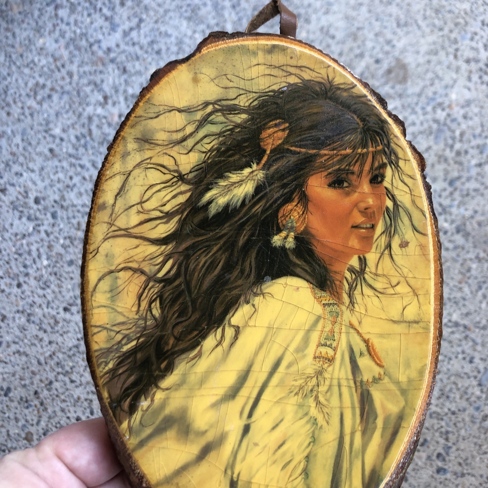 Indian Woman Yellowstone National Park USA Crackled Shellac Wall Hanging Wood