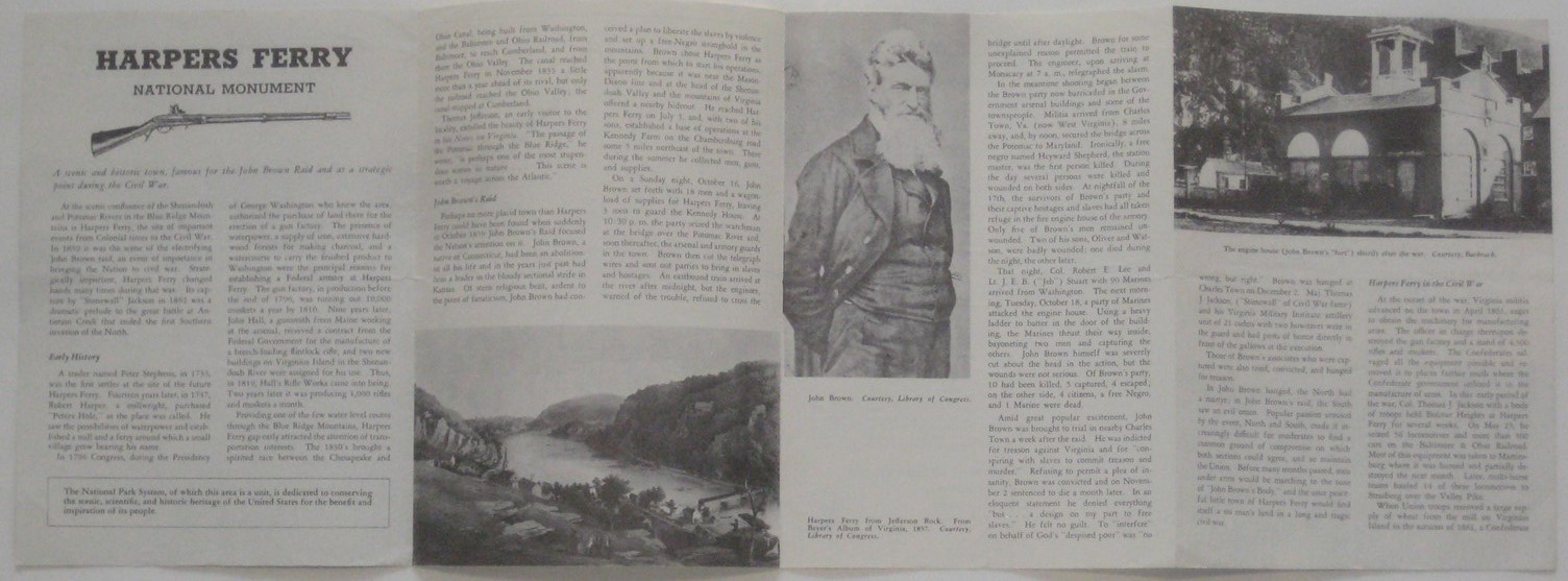 1961 Map Brochure HARPERS FERRY National Monument West Virginia Potomac River