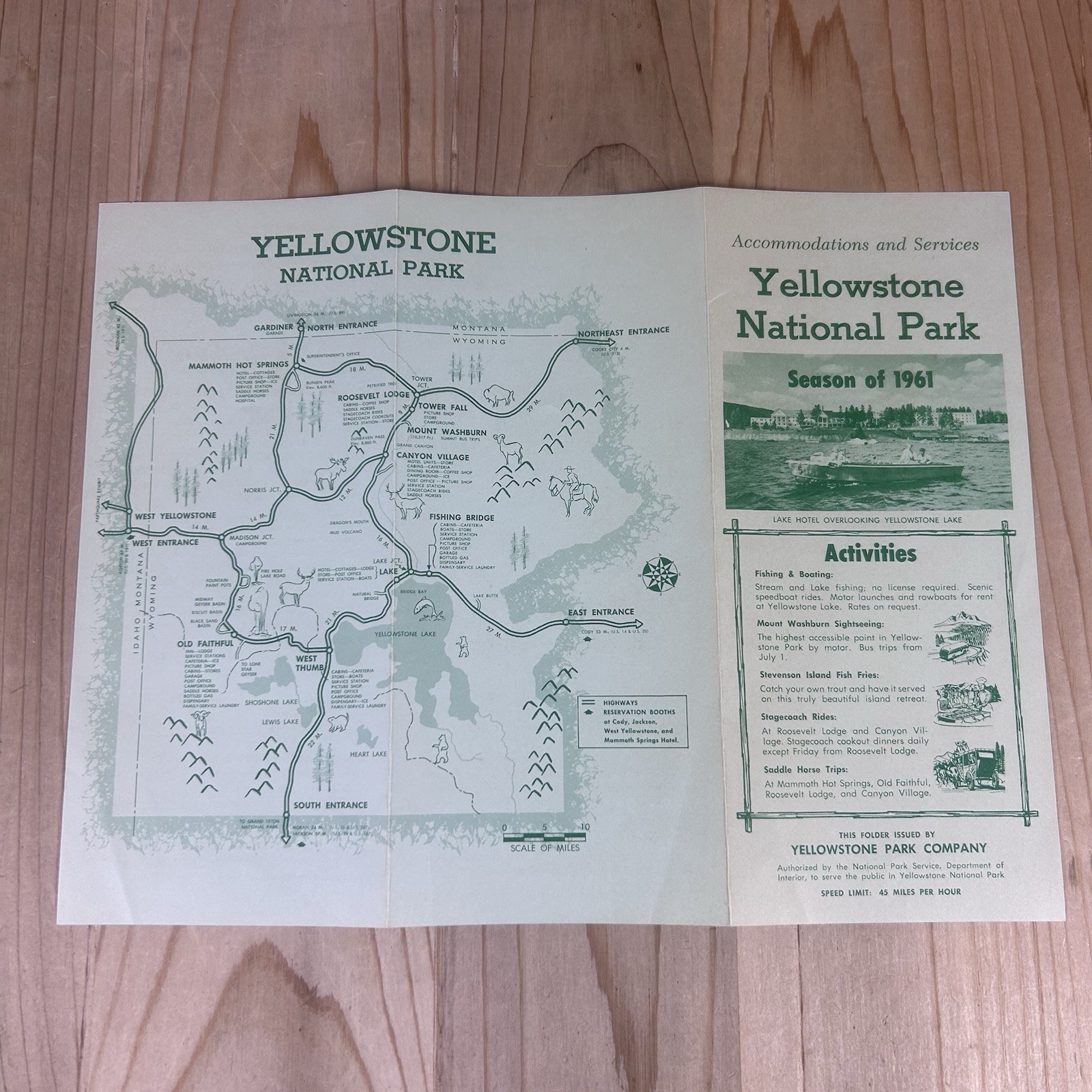 Yellowstone National Park Tourist Brochure 1961 Schedule Rates Map
