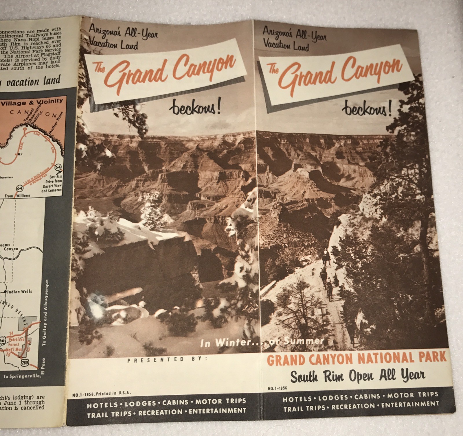=Grand Canyon National Park 1956 Map Brochure Arizona’s All Year Vacation Land