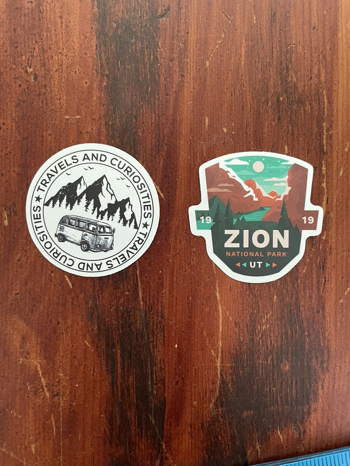 2 Set Travels And Curiosities & 1919 Zion National Parks Stickers