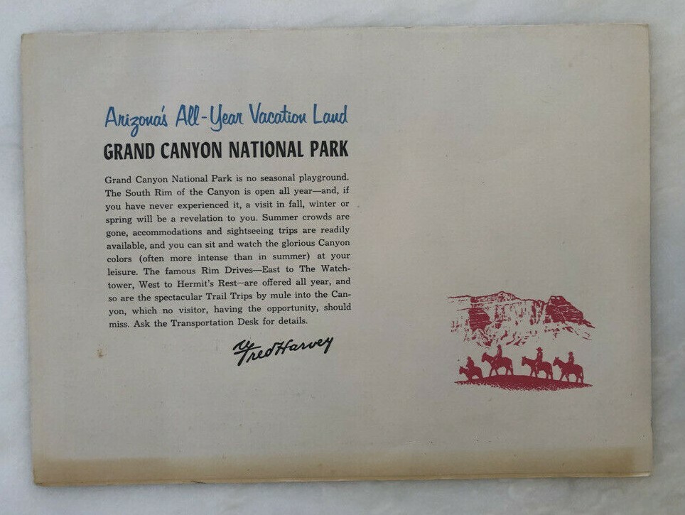 1950s BRIGHT ANGEL LODGE Grand Canyon National Park FRED HARVEY MENU Vintage