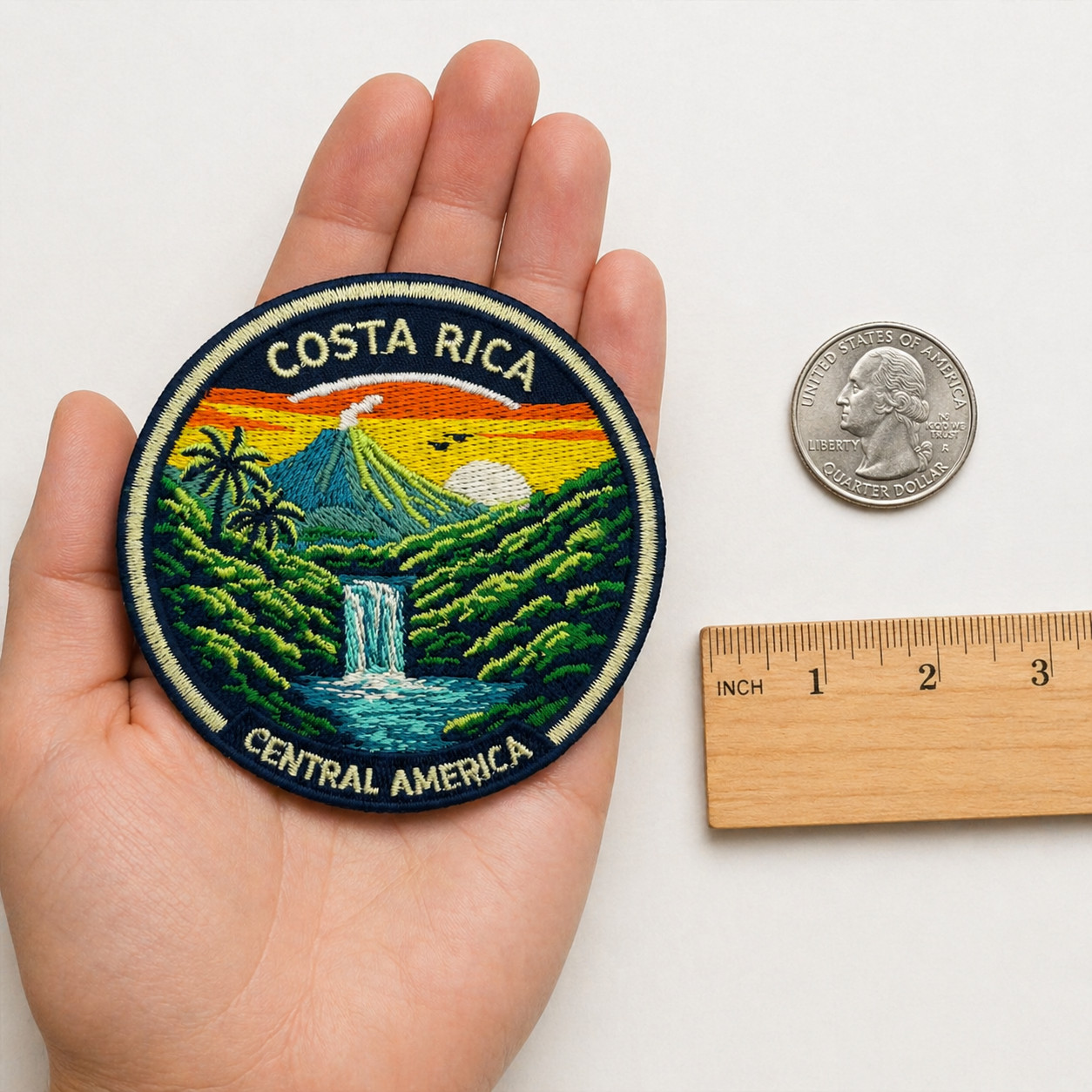 Costa Rica Patch 3 Inch Iron On Embroidered Volcano Waterfall Travel Souvenir
