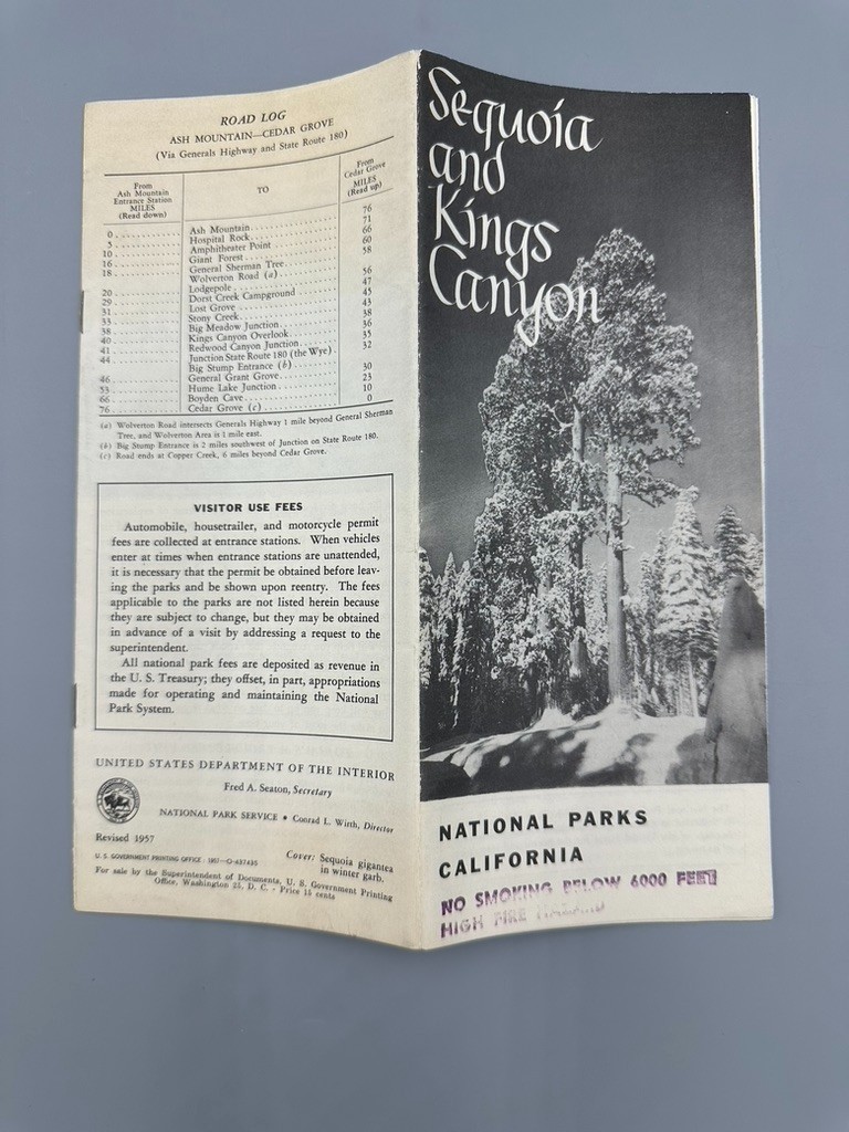 1957 SEQUOIA and KINGS CANYON National Park Service CALIFORNIA Travel BROCHURE