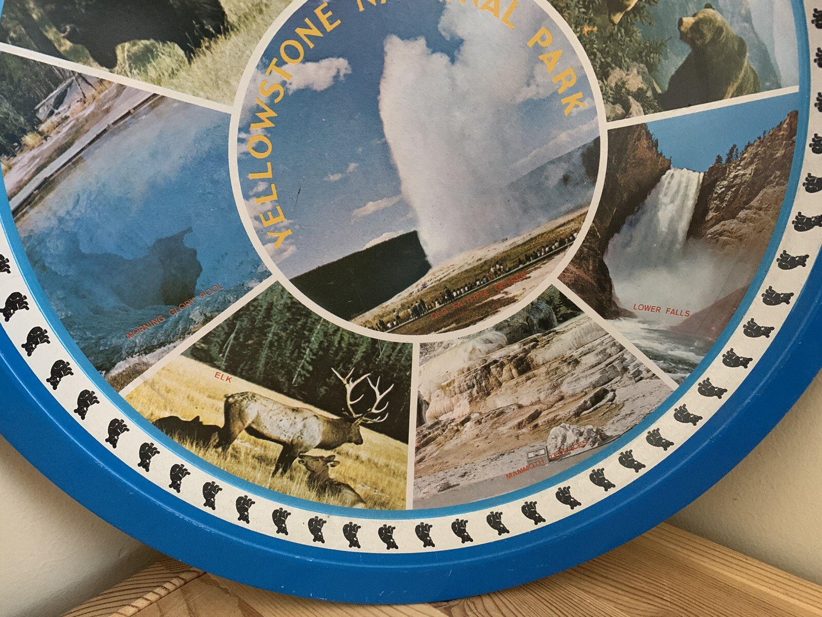 Yellowstone National Park Souvenir Metal Tin Plate Platter Vintage