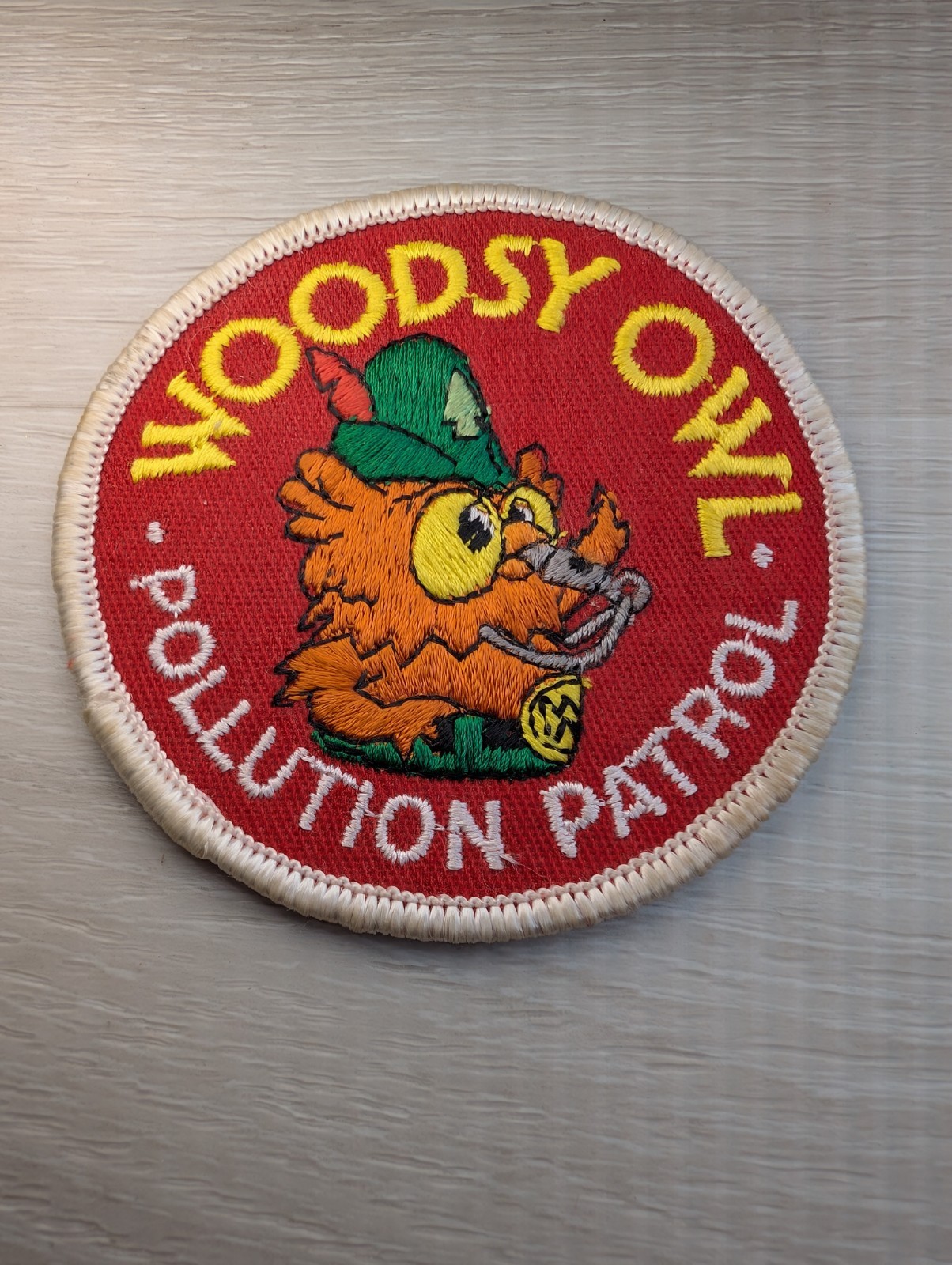 Woodsy Owl Pollution Patrol Red Embroidered Round Patch Badge US Forest Service