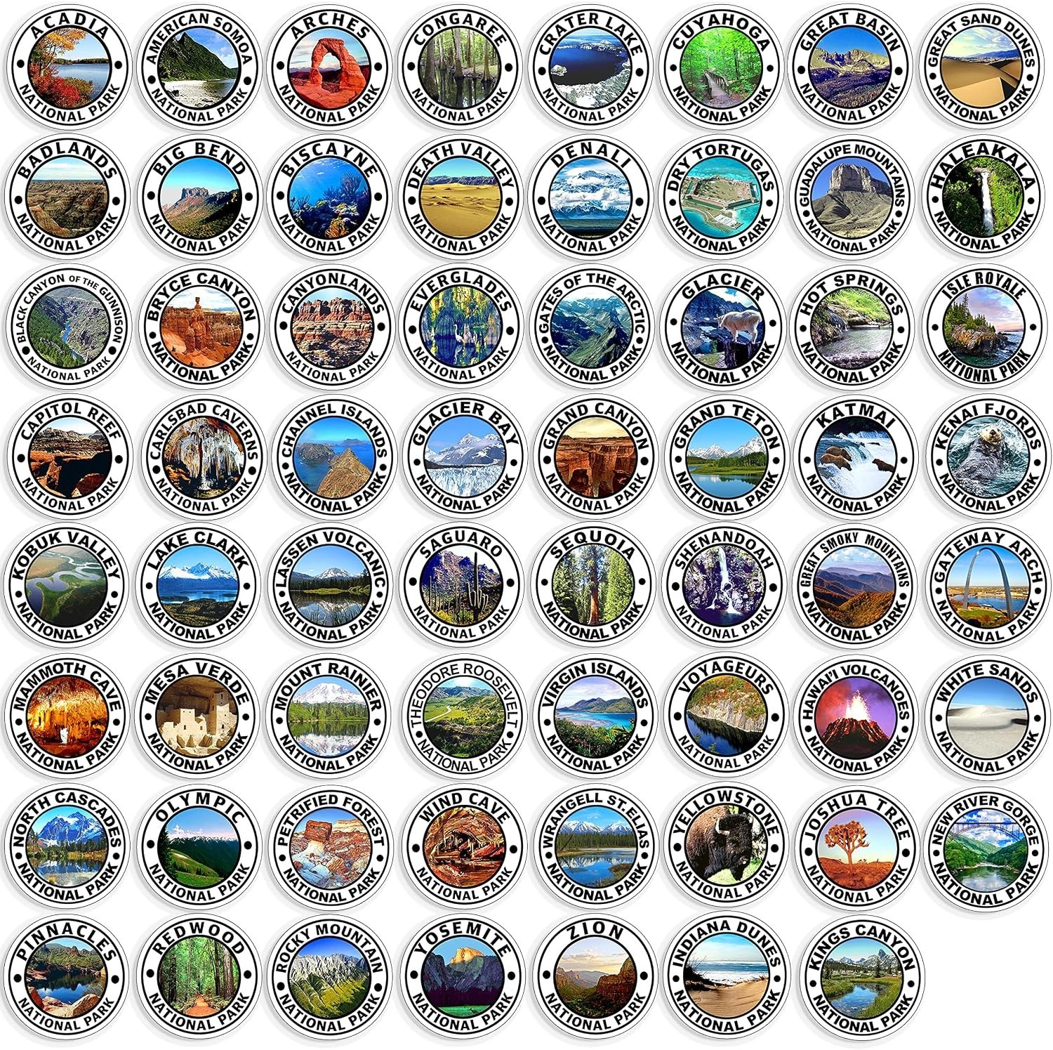 63 Vibrant Multicolor National Park Stickers – Waterproof Decals for Outdoor Fun