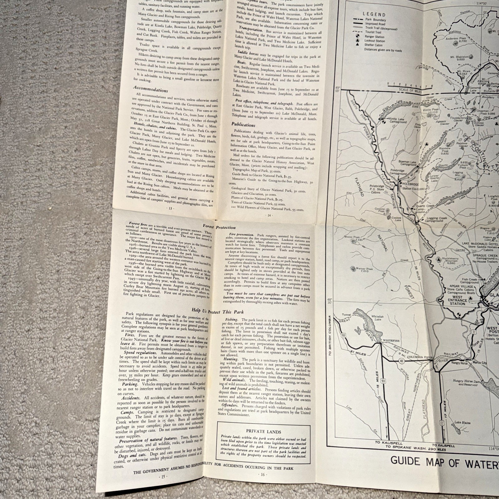 1950s GLACIER NATIONAL PARK Pewter BEAR KEYCHAIN / FOB & Brochure / Map