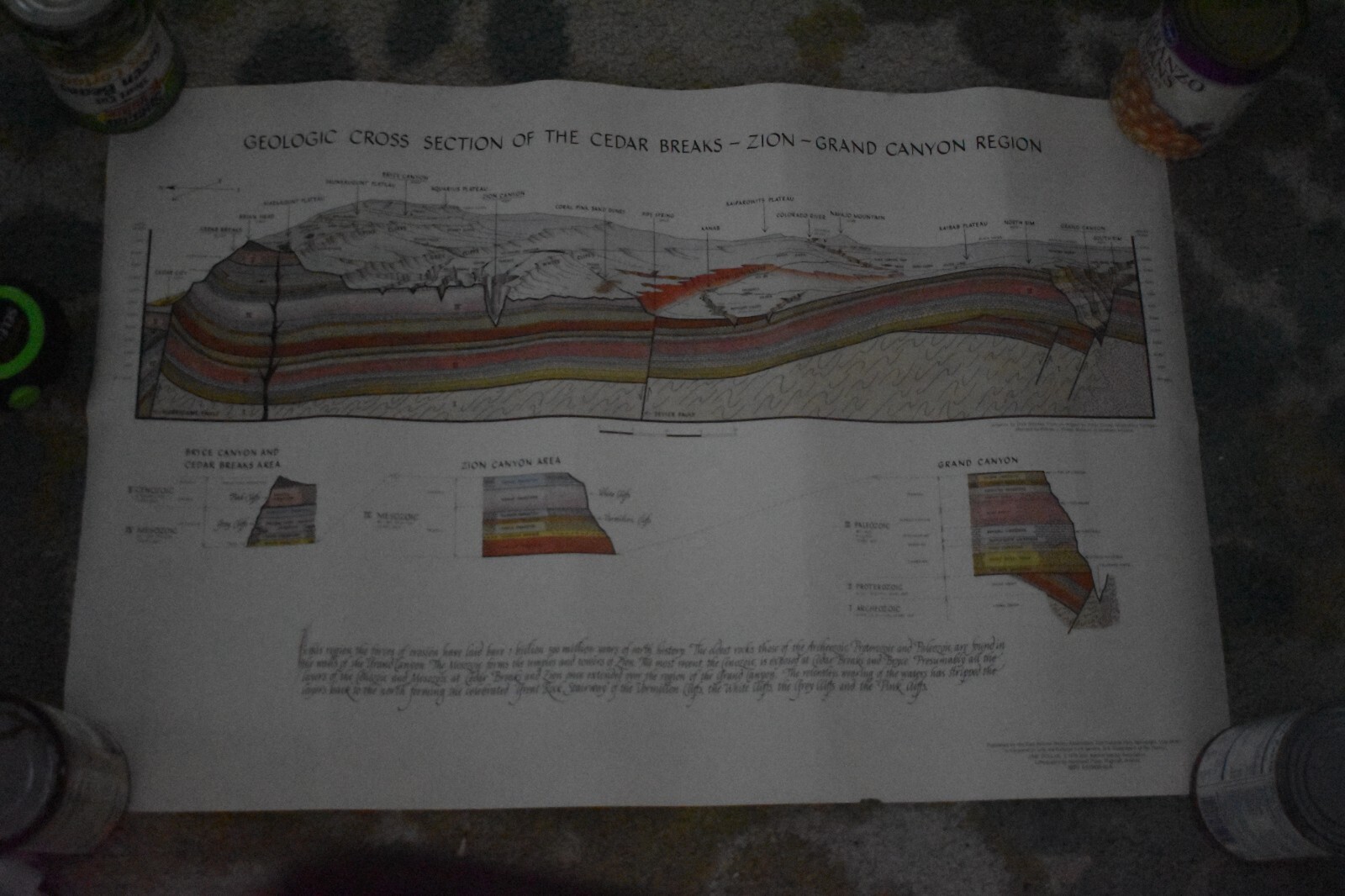 24.5″ X 16″ 1971 Geologic Cross Section Grand Canyon Dual Side Zion SF Poster