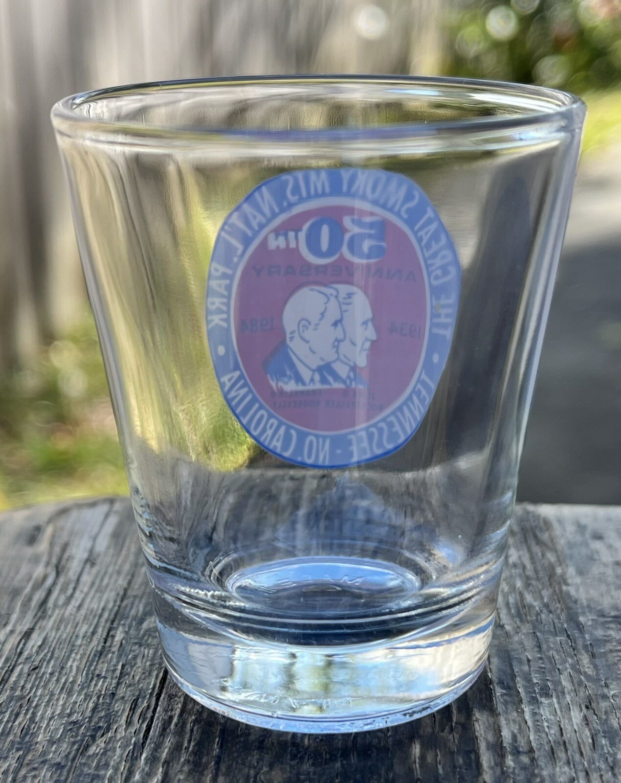 Great Smoky Mountains Nat’l Park 50th Anniversary Shot Glass Vintage 1984 NC TN