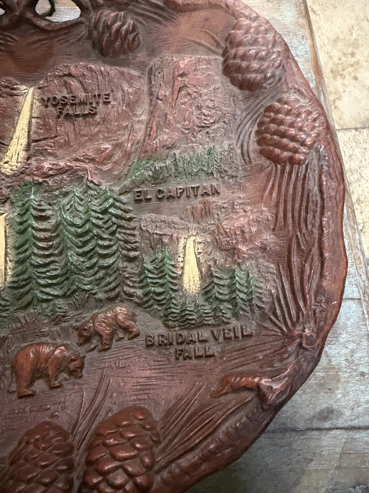 Vintage Yosemite National Park 3D Faux Wood Wall Plaque Souvenir Plate 12×10