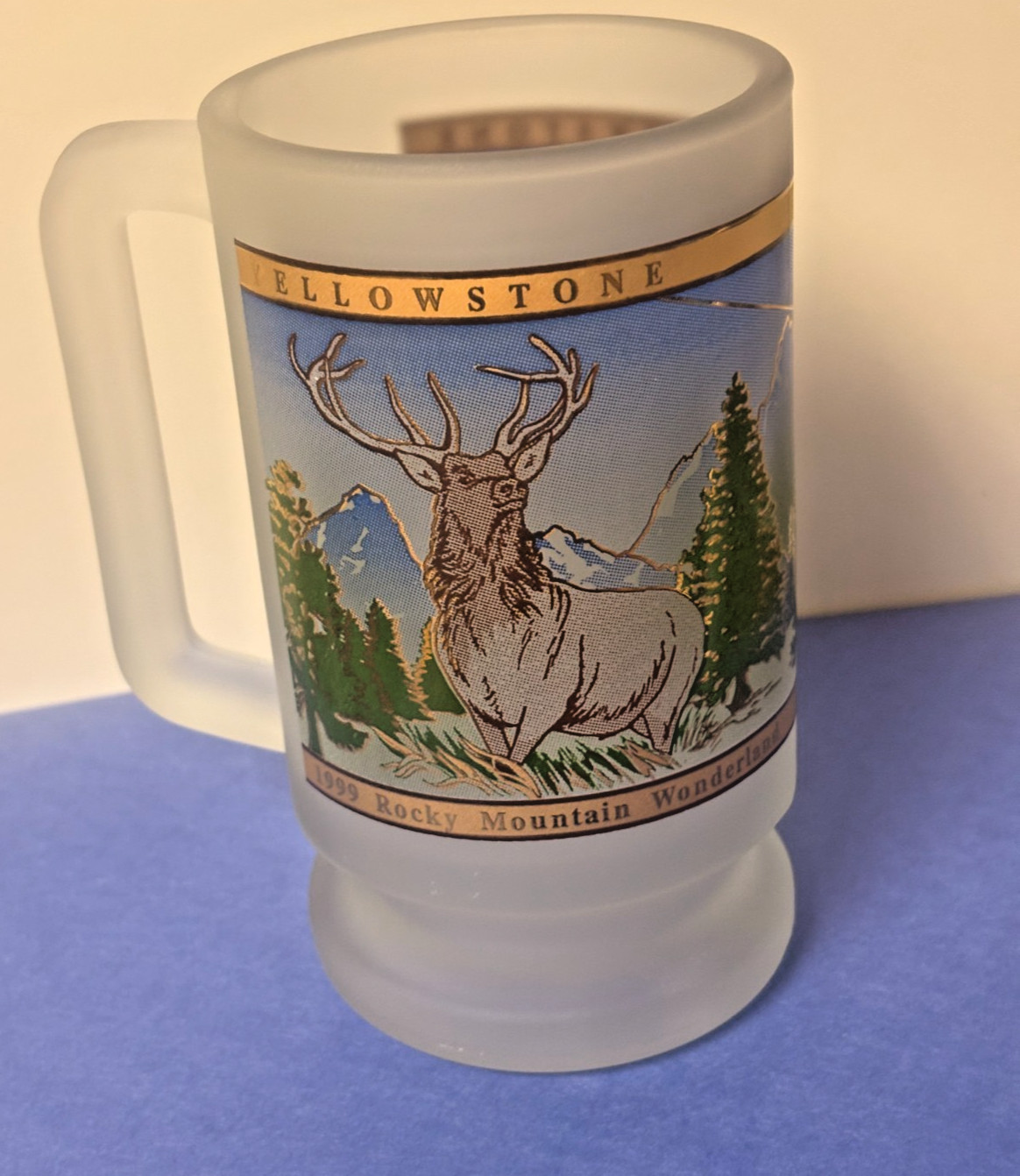 Vtg New 1999 YELLOWSTONE Worlds First National Park Frosted Glass Mug